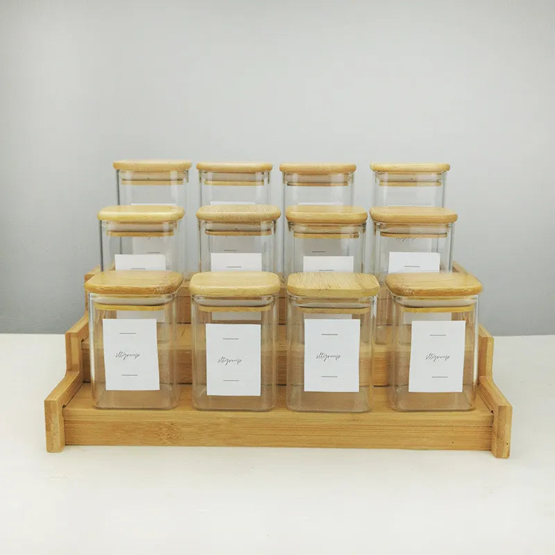 Glass Spice Jar with Wooden Shelf