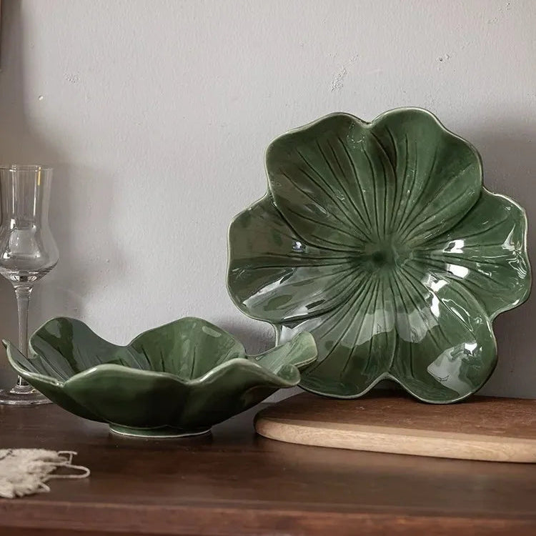 Ceramic Green Floral Bowl