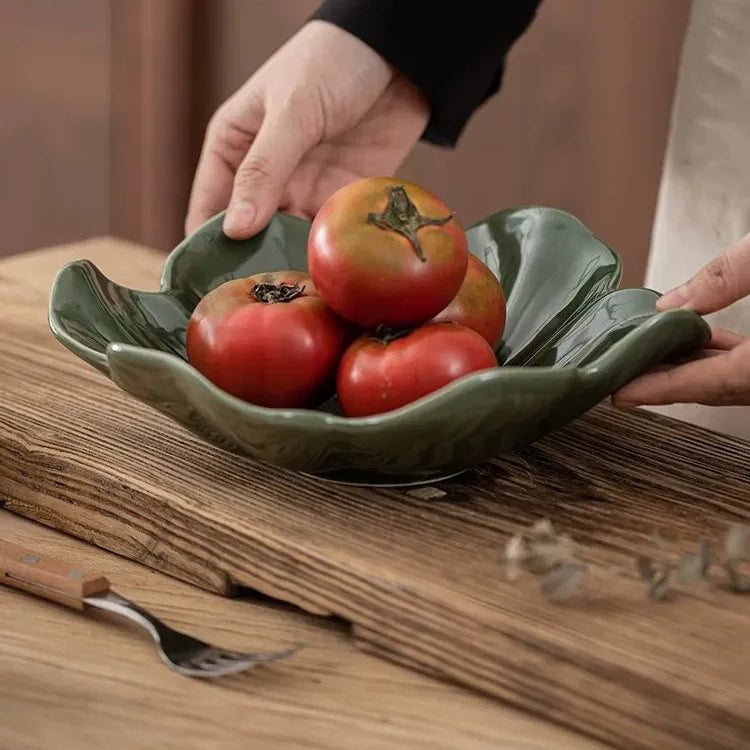 Ceramic Green Floral Bowl