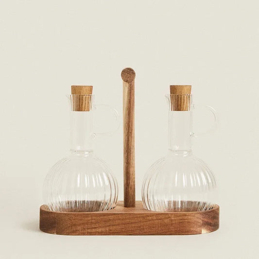 zara oil storage set of 2 with Acacia Wooden Holder