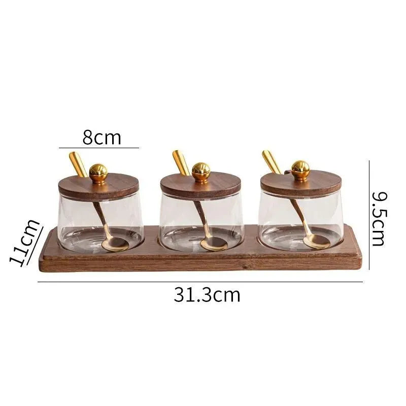 Glass Wooden Spice Set