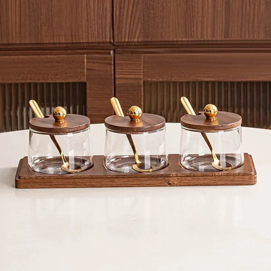 Glass Wooden Spice Set